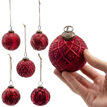 AuldHome Design Vintage Red Glass Ball Ornaments for Christmas