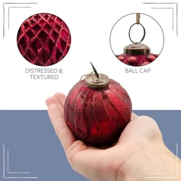 AuldHome Design Vintage Red Glass Ball Ornaments for Christmas