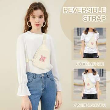 Viverte Small Initial Sling Bag Crossbody Bag Fanny Pack for Girls Women Cute Chest Bag Cross Body Bag Personalized Birthday Gifts for Her Trendy Preppy Stuff Cool Stuff for Teen Girls (Beige-M)