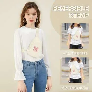 Viverte Small Initial Sling Bag Crossbody Bag Fanny Pack for Girls Women Cute Chest Bag Cross Body Bag Personalized Birthday Gifts for Her Trendy Preppy Stuff Cool Stuff for Teen Girls (Beige-M)