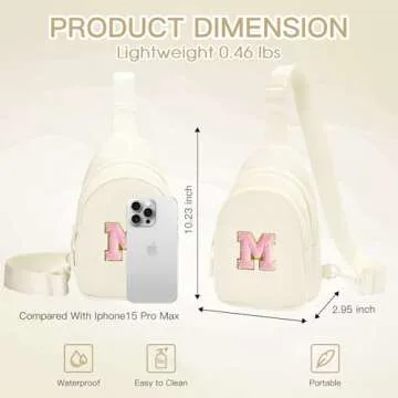 Viverte Small Initial Sling Bag Crossbody Bag Fanny Pack for Girls Women Cute Chest Bag Cross Body Bag Personalized Birthday Gifts for Her Trendy Preppy Stuff Cool Stuff for Teen Girls (Beige-M)