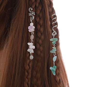 FRDTLUTHW Colored Natural Stone Tassels Hair Jewelry for Braids, Crystal Dreadlock Accessories Hair ...