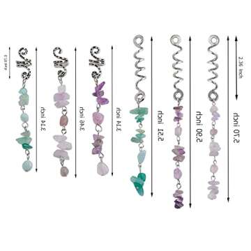 FRDTLUTHW Colored Natural Stone Tassels Hair Jewelry for Braids, Crystal Dreadlock Accessories Hair Charms for Women(Silver, pack of 6)