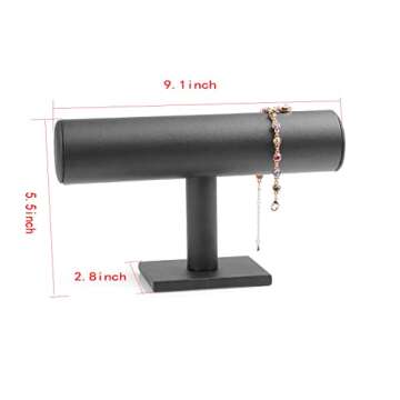 ChezMax Necklace Jewelry Display Jewelry Stand Hovering T-Bar Bracelet Holder for Home Organization, Black Leatherette