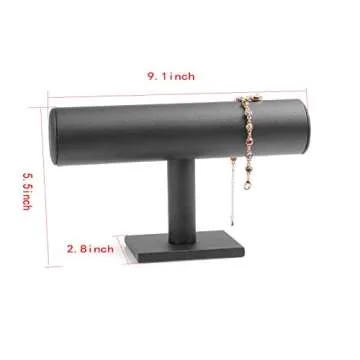 ChezMax Necklace Jewelry Display Jewelry Stand Hovering T-Bar Bracelet Holder for Home Organization, Black Leatherette