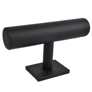 ChezMax Necklace Jewelry Display Jewelry Stand Hovering T-Bar Bracelet Holder for Home Organization, Black Leatherette