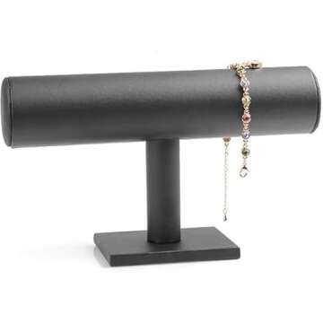 ChezMax Necklace Jewelry Display Jewelry Stand Hovering T-Bar Bracelet Holder for Home Organization, Black Leatherette