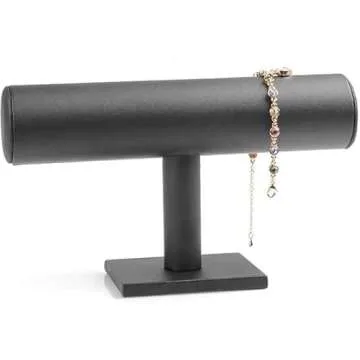 ChezMax Necklace Jewelry Display Jewelry Stand Hovering T-Bar Bracelet Holder for Home Organization, Black Leatherette
