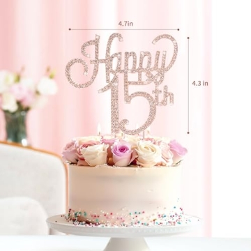 Elegant Marwey Happy 15th Birthday Cake Topper for Girls