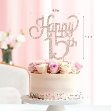 Elegant Marwey Happy 15th Birthday Cake Topper for Girls