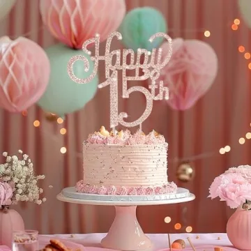 Elegant Marwey Happy 15th Birthday Cake Topper for Girls