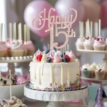 Elegant Marwey Happy 15th Birthday Cake Topper for Girls