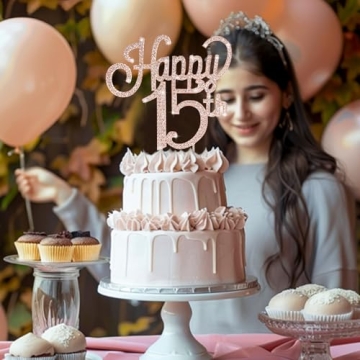 Elegant Marwey Happy 15th Birthday Cake Topper for Girls