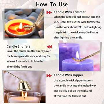 3 in 1 Candle Accessory Set, Candle Wick Trimmer, Candle Wick Dipper, Candle Wick Snuffer, Candle Cutter Candle Care Tools Gift for Scented Candles Lovers