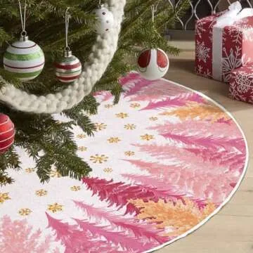 CROWNED BEAUTY Christmas Tree Skirt Collar 48 Inch Pink Xmas Trees Snowflakes Soft Farmhouse Xmas Holiday Decoration (White) TS16