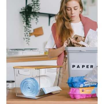 Extra Large Trash Bag Holder, Acrylic Garbage Bag Holder Dispenser with Lid for Kitchen and Under Si...