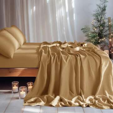 LBR02M 100% Linen Sheet Set King Size,Bed Sheets 4 Piece Sets,Solid Color Natural Flax Bed Sheets Soft Breathable Bedding,16" Deep Pocket,All Season (King, Rust)