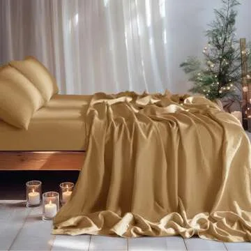 LBR02M 100% Linen Sheet Set King Size,Bed Sheets 4 Piece Sets,Solid Color Natural Flax Bed Sheets Soft Breathable Bedding,16" Deep Pocket,All Season (King, Rust)