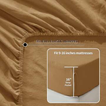 LBR02M 100% Linen Sheet Set King Size,Bed Sheets 4 Piece Sets,Solid Color Natural Flax Bed Sheets Soft Breathable Bedding,16" Deep Pocket,All Season (King, Rust)