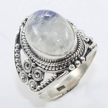 Sterling Silver 925 Rainbow Moonstone Statement Ring