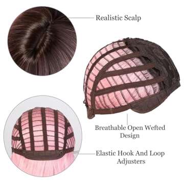 topshe Pink Wigs, Synthetic Wig with Bangs for Women Body Wave Wavy Wigs 24 Inch Long Wig Water Wave Brown Ends Hair Wig Ready to Go