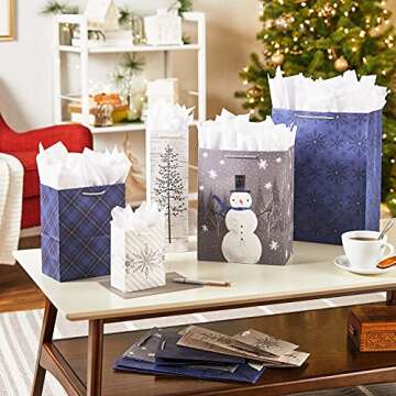Hallmark Assorted Christmas Gift Bags Bulk - Snowflake, Tree, Snowman, Plaid (18 Gift Bags: 5 Small ...