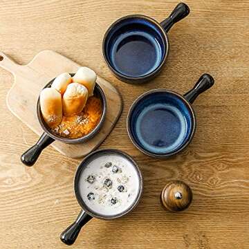 KOOV French Onion Soup Bowls With Handles Microwave Safe, 15 Oz Ceramic Soup Crocks for Oatmeal, Cer...