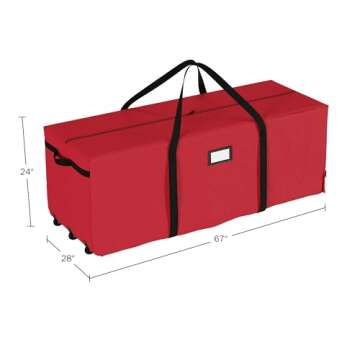 Christmas Tree Storage Bag with Wheels - Canvas Duffel for 12-Foot Fake Trees and Protecting Holiday Decorations and Inflatables by Elf Stor (Red)