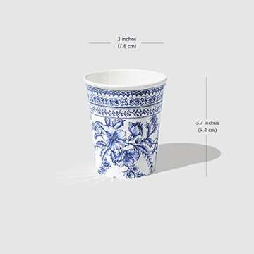 Coterie Blue Flower Paper Cups (Set of 10) | Cute Paper Cups For Summer Party, Bridal and Baby Shower, Tea Party, Garden Party, Birthday Party 9oz Paper Floral Cups