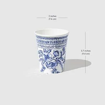Coterie Blue Flower Paper Cups (Set of 10) | Cute Paper Cups For Summer Party, Bridal and Baby Shower, Tea Party, Garden Party, Birthday Party 9oz Paper Floral Cups