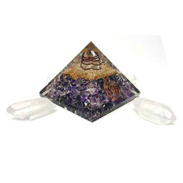 Amethyst Crystal Orgone Reiki Pyramid Kit / Includes 4 Crystal Quartz Energy Points / EMF Protection Meditation Yoga Energy Generator