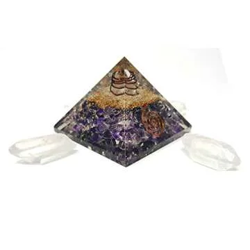 Amethyst Crystal Orgone Reiki Pyramid Kit / Includes 4 Crystal Quartz Energy Points / EMF Protection Meditation Yoga Energy Generator