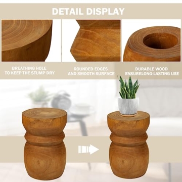 Uziass Natural Wooden Tree Stump Stool Side Table