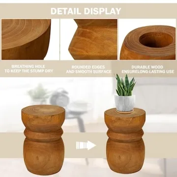 Uziass Natural Wooden Tree Stump Stool Side Table