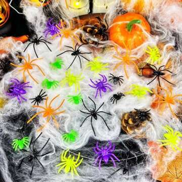 VOVEA Plastic Spiders Halloween Decorations 120PCS, 6 Colorful Styles Fake Spiders Small Realistic S...