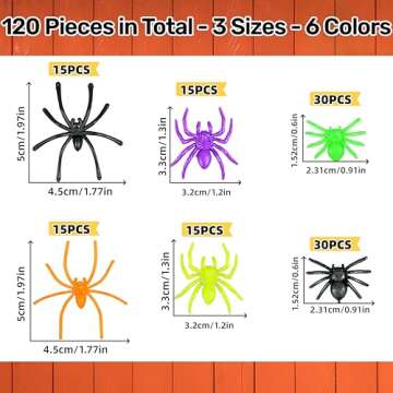 VOVEA Colorful Plastic Spiders for Halloween 120PCS