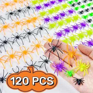 VOVEA Colorful Plastic Spiders for Halloween 120PCS