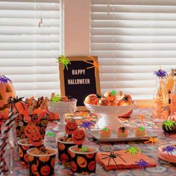 VOVEA Colorful Plastic Spiders for Halloween 120PCS