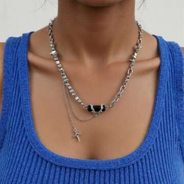 Irregular Necklace Y2k Collar Chain Black Pendant Star Splice Fashion Style Trend Retro