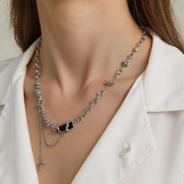 Irregular Necklace Y2k Collar Chain Black Pendant Star Splice Fashion Style Trend Retro