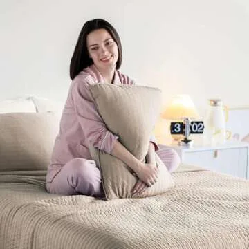 KASENTEX Quilt Mini Set-Stone Washed-Super Soft Bedspread-Light Weight-White Down Alternative Microfiber Fill-Machine Washable-Solid Colors, Full/Queen +2 Shams, Camel