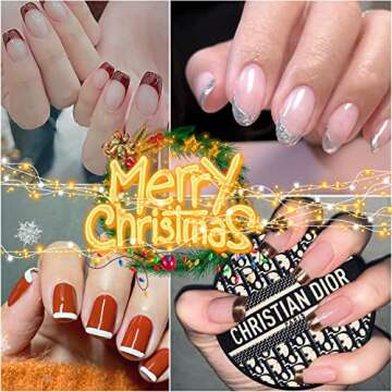 2000 Pieces French Manicure Nail Art Stickers, Self-Adhesive Nail Tips Guides for DIY Decoration Stencil Tools（3 White Half-Moon Shaped Designs,45 Sheets）