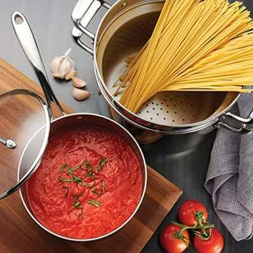 Tramontina Tri-Ply Clad Stainless Steel 14-Piece Cookware Set with Glass Lids, Pots and Pans Kitchen Set, Induction-Ready, Dishwasher-Safe, NSF-Certified, Made in Brazil