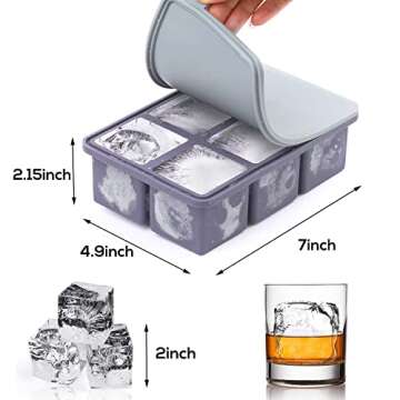 Mossime Large Ice Cube Molds: Square Whiskey Silicone Ice Cube Trays With Lid - 3pack Old Fashioned Big Silicone Ice Cube Tray for Cocktail - 2inch Easy Release Ice Cube Maker For Freezer