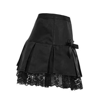 Women Lace Patchwork Mini Pleated Skirts High Waist Lace Up Ruffle Short Skirts Harajuku Goth Skirt(P Black,S)