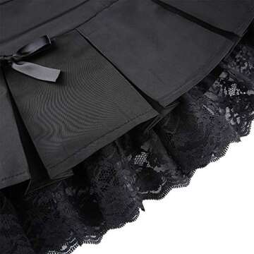 Women Lace Patchwork Mini Pleated Skirts High Waist Lace Up Ruffle Short Skirts Harajuku Goth Skirt(P Black,S)