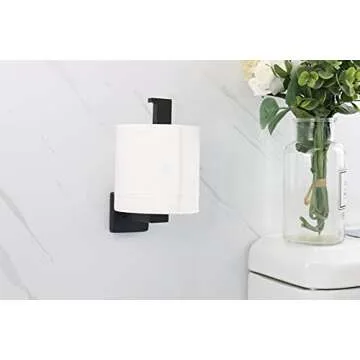 TocTen Toilet Paper Holder-Bathroom Tissue Holder Fit Big Roll Paper, Made of Thicken SUS 304 Stainless Steel, Square Paper Roll Holder Wall Mount Suitable for Bathroom, Kitchen, Office (Black, 6.5)