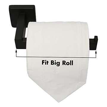 TocTen Toilet Paper Holder-Bathroom Tissue Holder Fit Big Roll Paper, Made of Thicken SUS 304 Stainless Steel, Square Paper Roll Holder Wall Mount Suitable for Bathroom, Kitchen, Office (Black, 6.5)