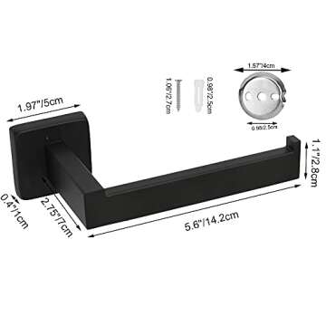 TocTen Toilet Paper Holder-Bathroom Tissue Holder Fit Big Roll Paper, Made of Thicken SUS 304 Stainless Steel, Square Paper Roll Holder Wall Mount Suitable for Bathroom, Kitchen, Office (Black, 6.5)