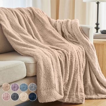 The Connecticut Home Co Throw Blanket for Couch, Soft Luxury Home Decor Faux Fur and Sherpa, Cozy Wa...